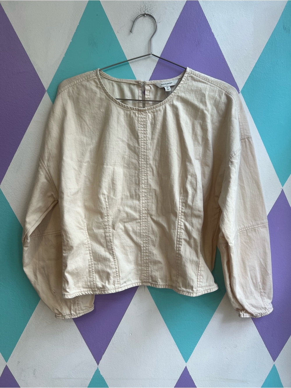 Banana Republic Cream Cotton Crewneck Pull-On Top